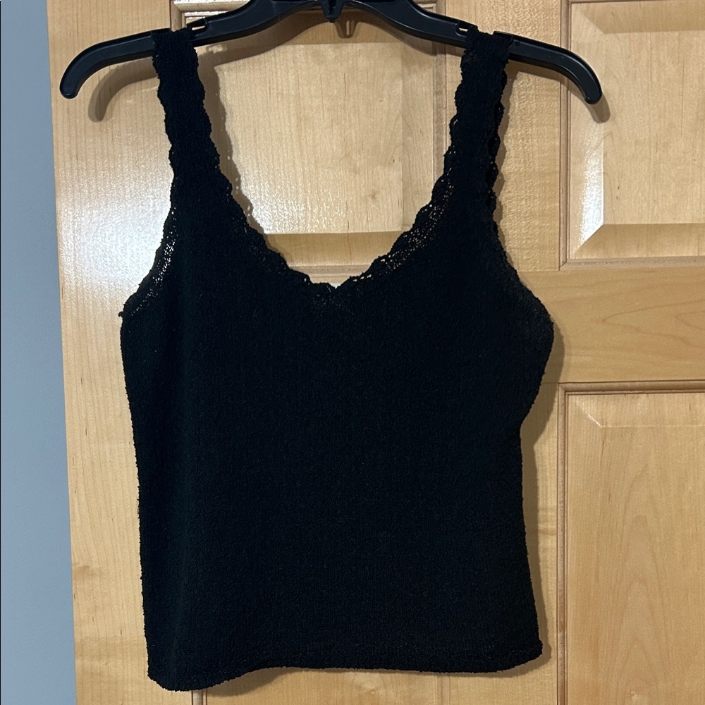 Elegant Black Lace Trim Tank Top